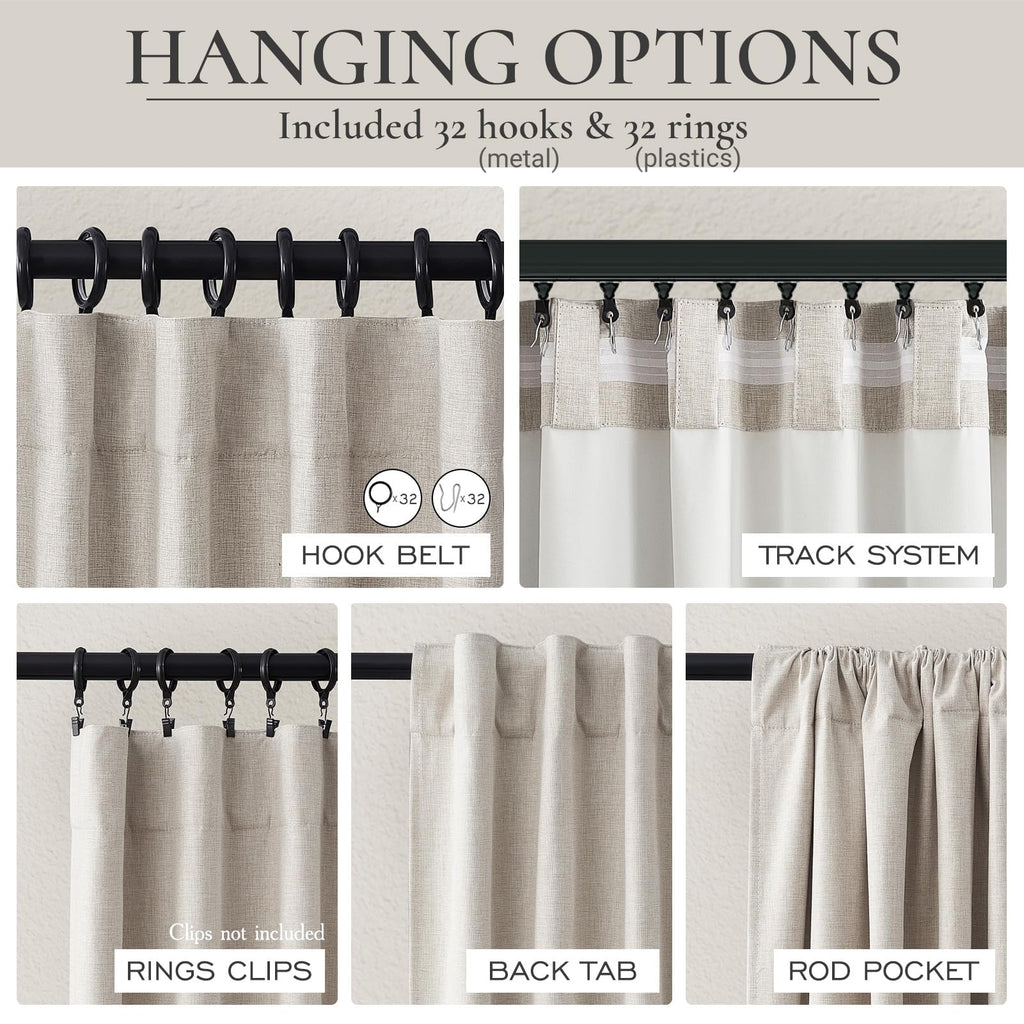 100 Inch Curtains Complete Blackout Curtains 2 Panels Set, Large Window Custom Length 100 Inches Long Neutral Cream
