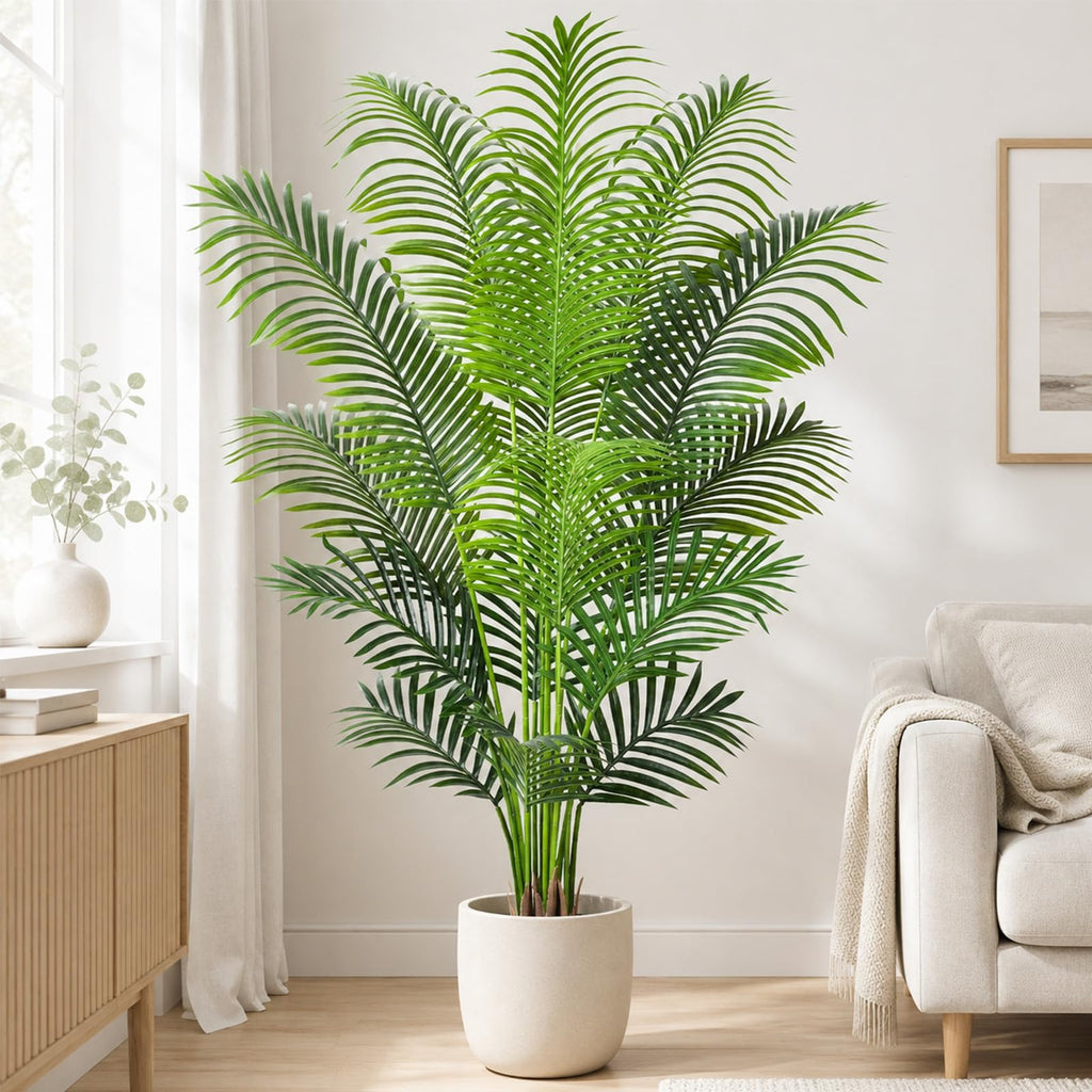 5.2ft Artificial Palm Tree Indoor Plant Tall Fake Tropical Paradise Palm Tree in Pot with Real Bark Design Faux Areca