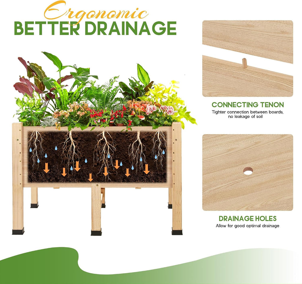 4x2 Ft Raised Garden Bed with Legs and Drainage Holes | 16 Inch Deep Elevated Wood Planter Box for Vegetables