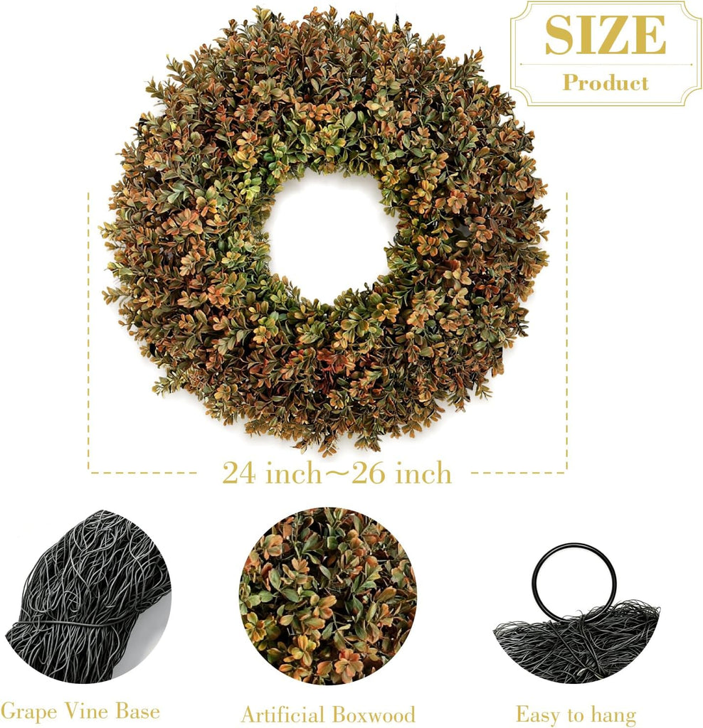 Fall Home Decor 26'' Large Artificial Fall Boxwood Wreaths for Front Door - Set of 217