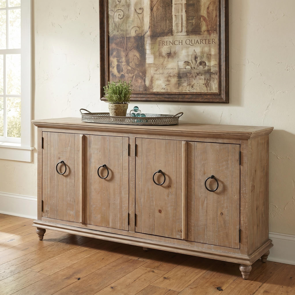 Garden District 65" Solid Wood TV Stand, Driftwood
