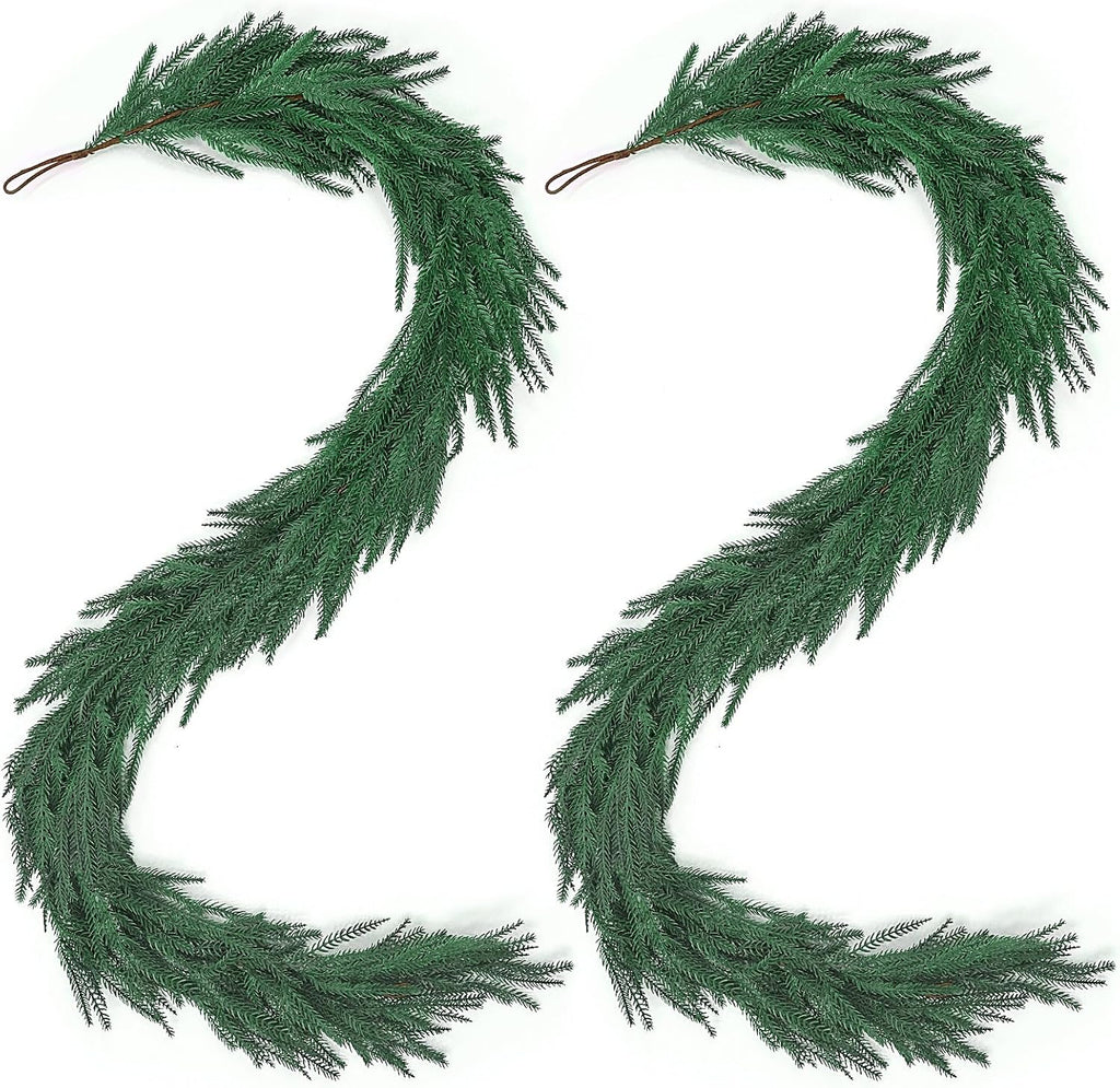 9Ft 2Pcs Artificial Norfolk Pine Garland, Real Touch Faux Greenery for Fireplace Mantel Staircase Wall, Christmas