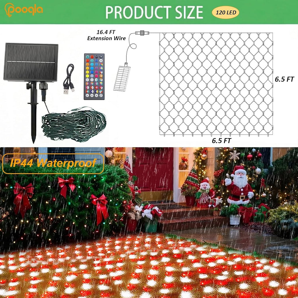 34 Colors Changing Net Lights Outdoor Solar & USB Powered, 6.5x6.5ft