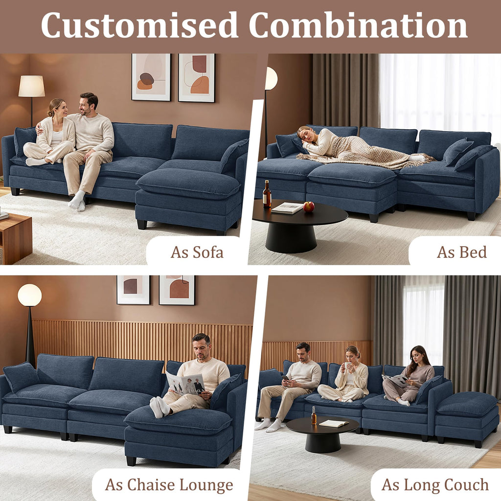 112" Modular Sectional Sofa with USB Charging Port, Water-Repellent Stain-Resistant Fabric, Deep Seat 5-Seat U Shaped
