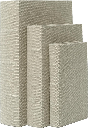 Decorative Book Boxes Set of 3 - Modern Faux Linen & Wood Hidden Storage for Coffee Table - Stackable Fake Books for