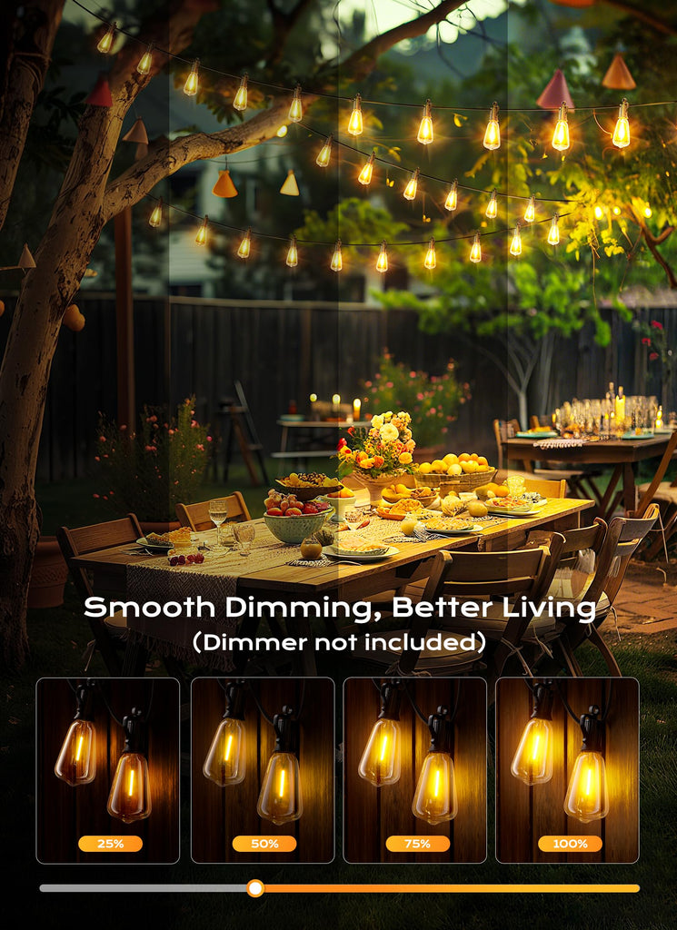 Outdoor String Lights, 75FT 22+2 LED ST38 LED Patio Lights Shatterproof, Dimmable IP65 Waterproof Connectable Hanging