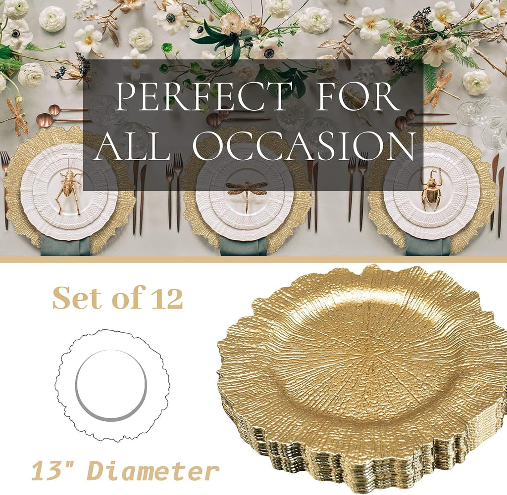 Gold Charger Plates, Round Reef Chargers for Dinner Plate - Set of 12