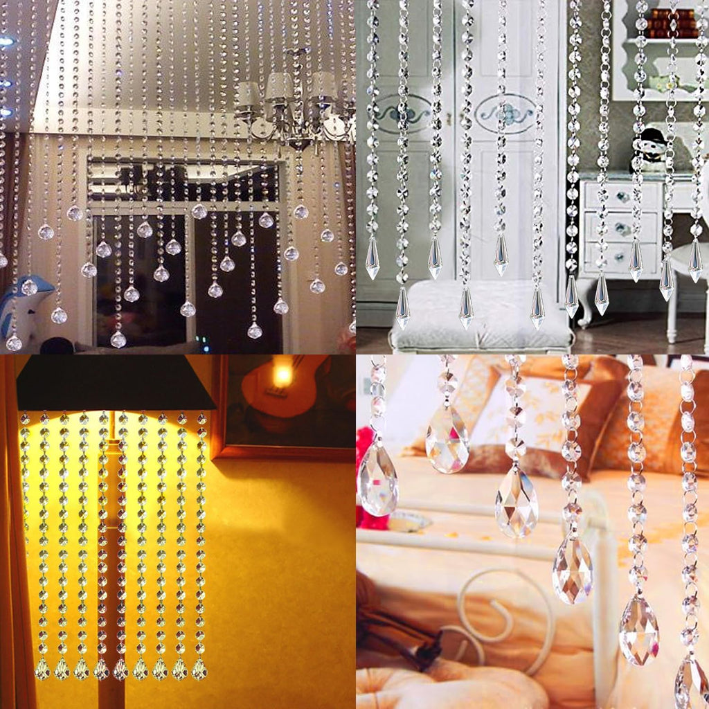 33ft Crystal Garland Strands, String of Beads w/Crystal Ball Prism Pendant