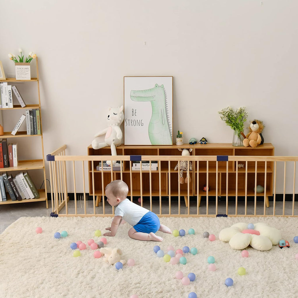 Baby Playpen,Wooden Playpen, Large Kids Play Fence,Play Center Yard,Indoor & Outdoor Safety Play Area,Kids Safety