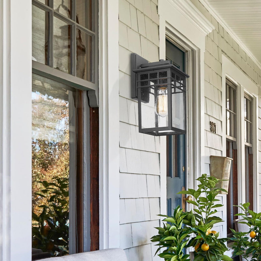 Outdoor Light Fixture Wall Mount, Modern Farmhouse Exterior Wall Sconce with Seeded Glass for Porch, Waterproof