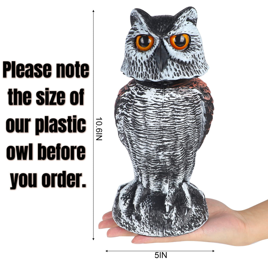 2 Pack Fake Owl Decoy Bird Scarecrow Sculpture, Rotating Head Plastic Owl Bird Deterrents, Nature Enemy Horned Pest
