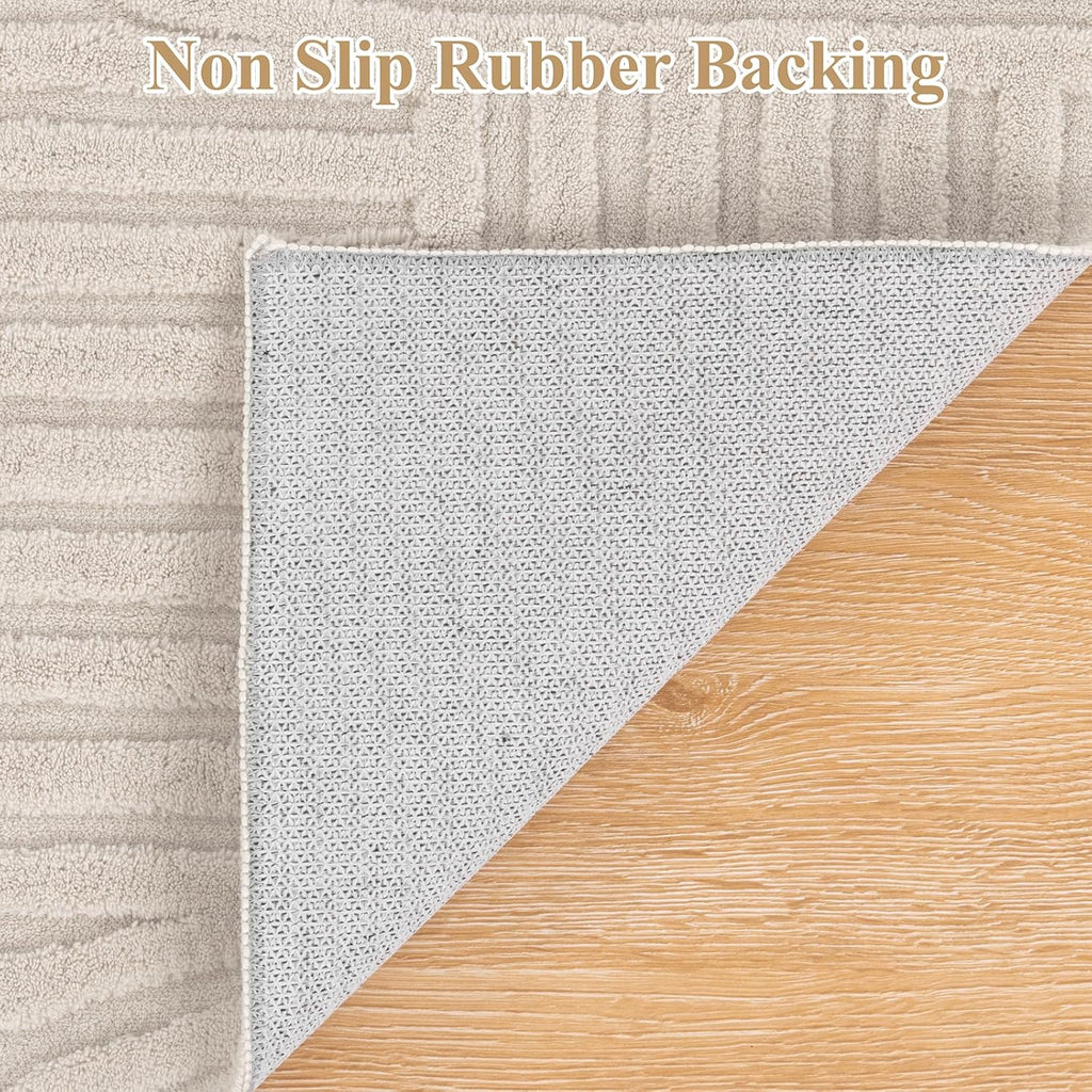 8x10 Washable Area Rugs for Living Room Modern Beige Solid Color Soft Fluffy Rugs for Bedroom Non Slip Boho Accent