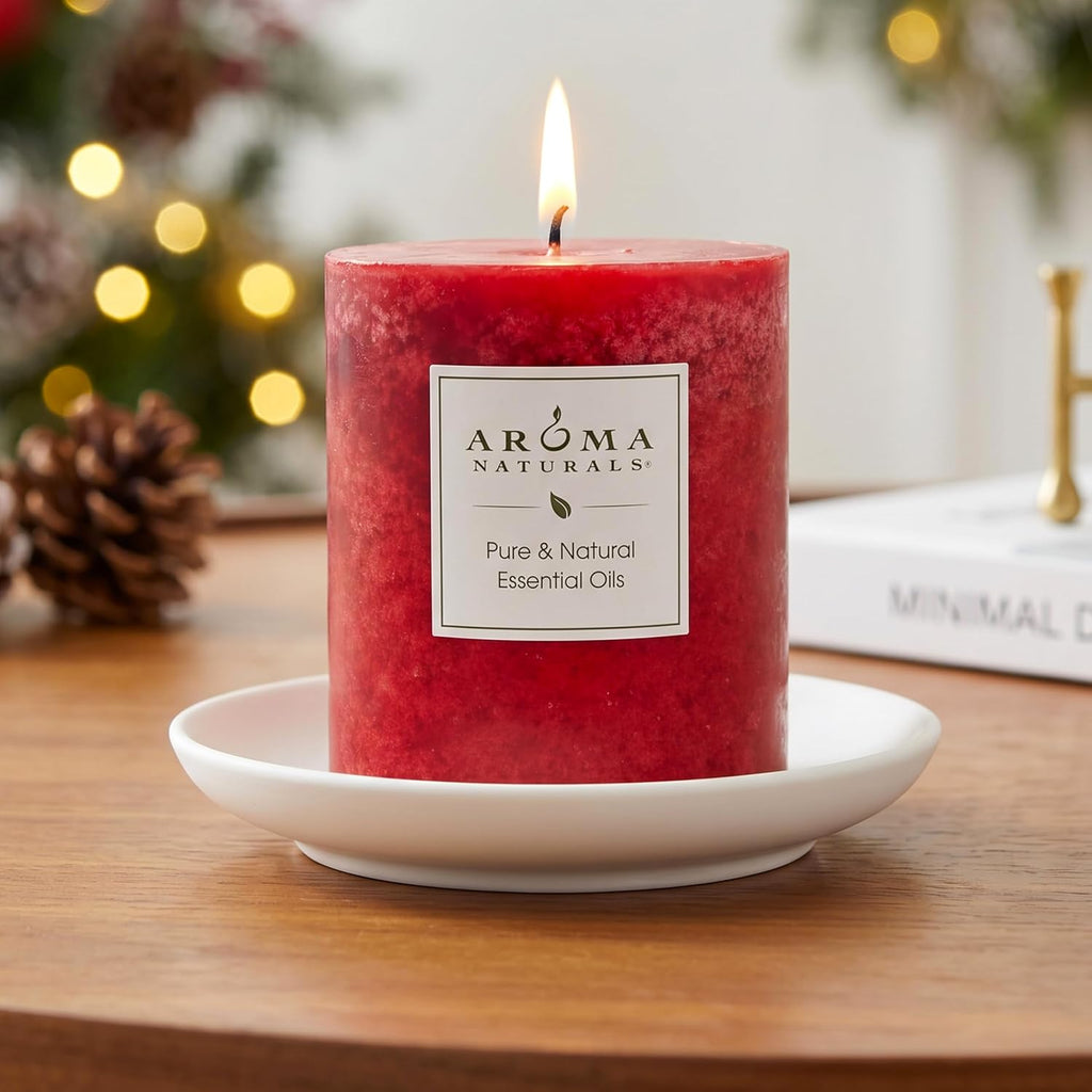 Holiday Orange, Clove and Cinnamon Essential Oil Scented Pillar Candle, Warm Spice, 3 inch x 3.5 inch