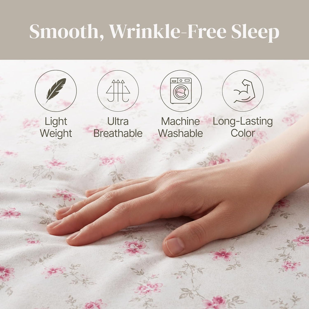 Printed 4-Piece Extra Soft Bedding Sheets & Pillowcase Set, Deep Pocket up to 16 inch Mattress Kashmir Rose King