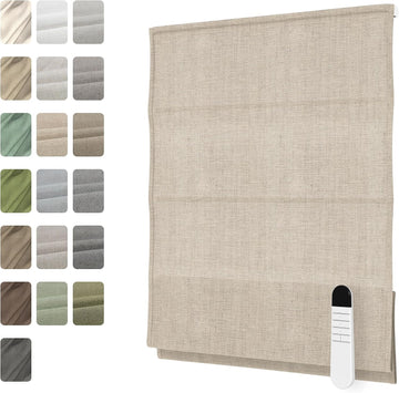 Motorized Roman Shades with Remote, Cordless Smart Blackout or Light Filtering Roman Blinds, Automatic Window Blinds