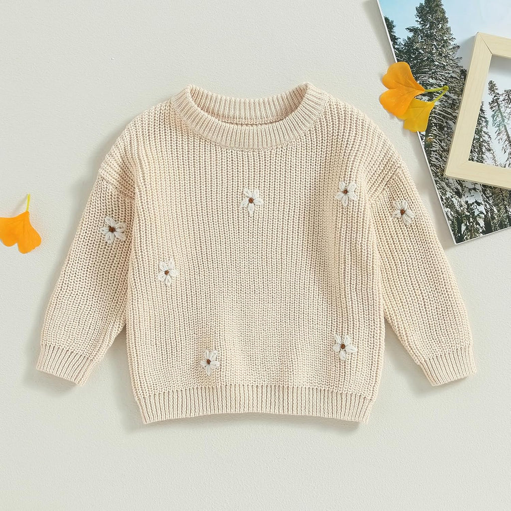 Baby Girl Winter Clothes Cute Flower Sweater Crewneck Pullover Long Sleeve Knit Newborn Infant Sweaters