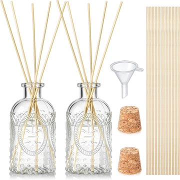Set Glass Reed Diffusers Bottles Vintage Design Embossed Fleur - Set of 2