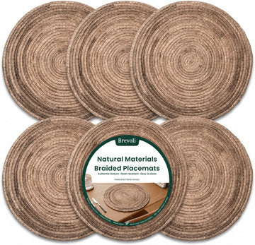 Inch Round Woven Placemats, Rattan Style Charger Plates - Set of 6