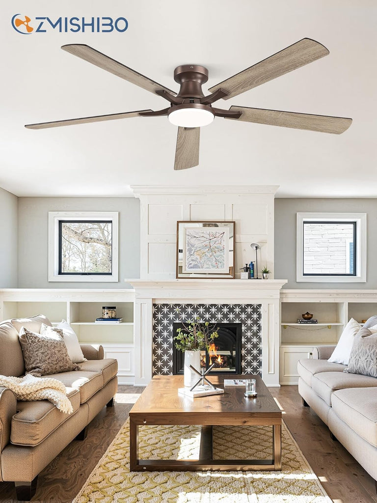 60 Inch Ceiling Fan with Light, App&Remote Control, Flush Mount Low Profile, Dimmable 20W LED Light, Quiet Reversible Motor for Bedroom, Living Room, Apartment, Brown A101-B0F8B67B1W
