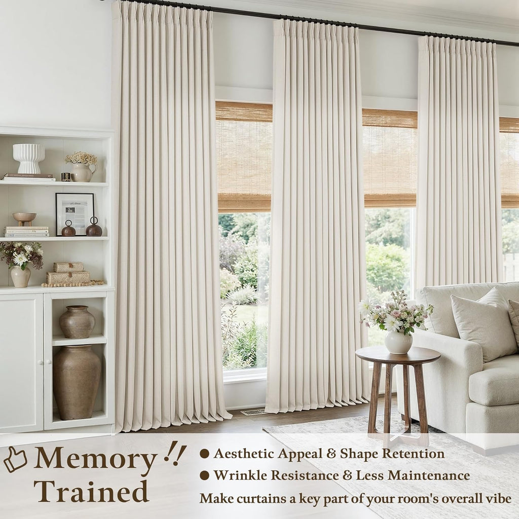 Natural Pinch Pleated Linen Curtains 84 Inch Length 2 Panels for Living Room Bedroom Cream Semi Sheer Light Filtering
