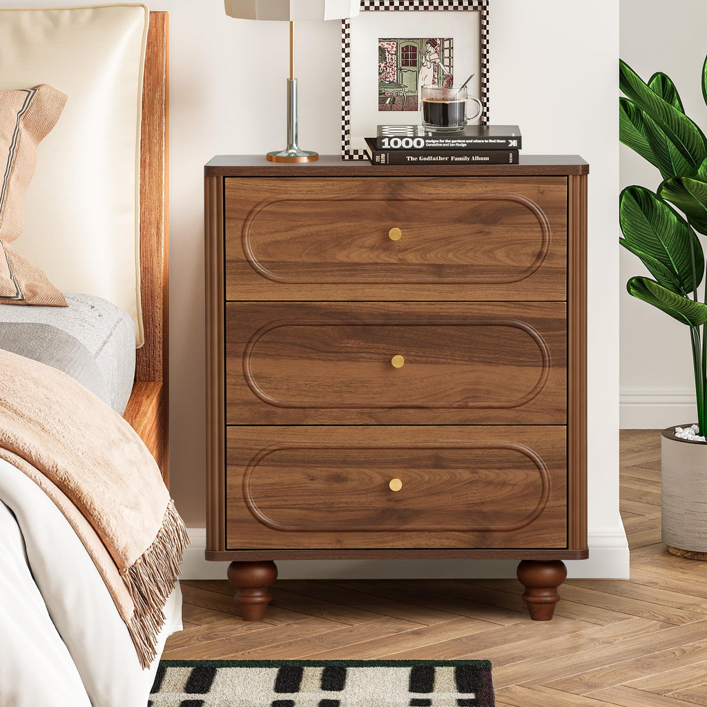 3 Drawer Fluted Dresser, Mid Century Modern Chest of Drawers, Wood Storage Small Dresser Organizer Living Room