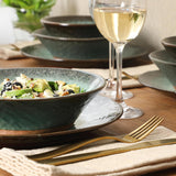 Green Lantern Service for 4 (16 Piece) Double Bowl Dinnerware Set, Teal, Soft Gray, Dinnerware Set