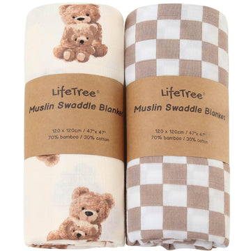 Muslin Swaddle Blankets, Baby Swaddling Wrap Nursery Blanket Unisex, Soft 70% Viscose from Bamboo and 30% Cotton