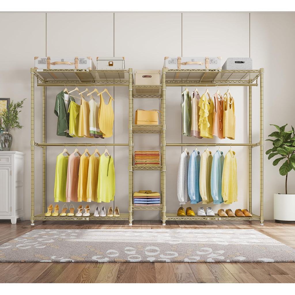X3 Expandable Heavy Duty Clothes Rack Adjustable from 5'2" to 8' with Adjustable Shelves and Hanger Rods, Large