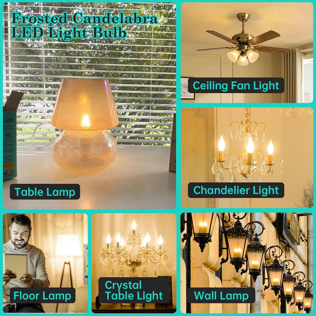 E12 40Watt Frosted LED Candelabra Candle Bulb CA10 2700K Dimmable 6PK