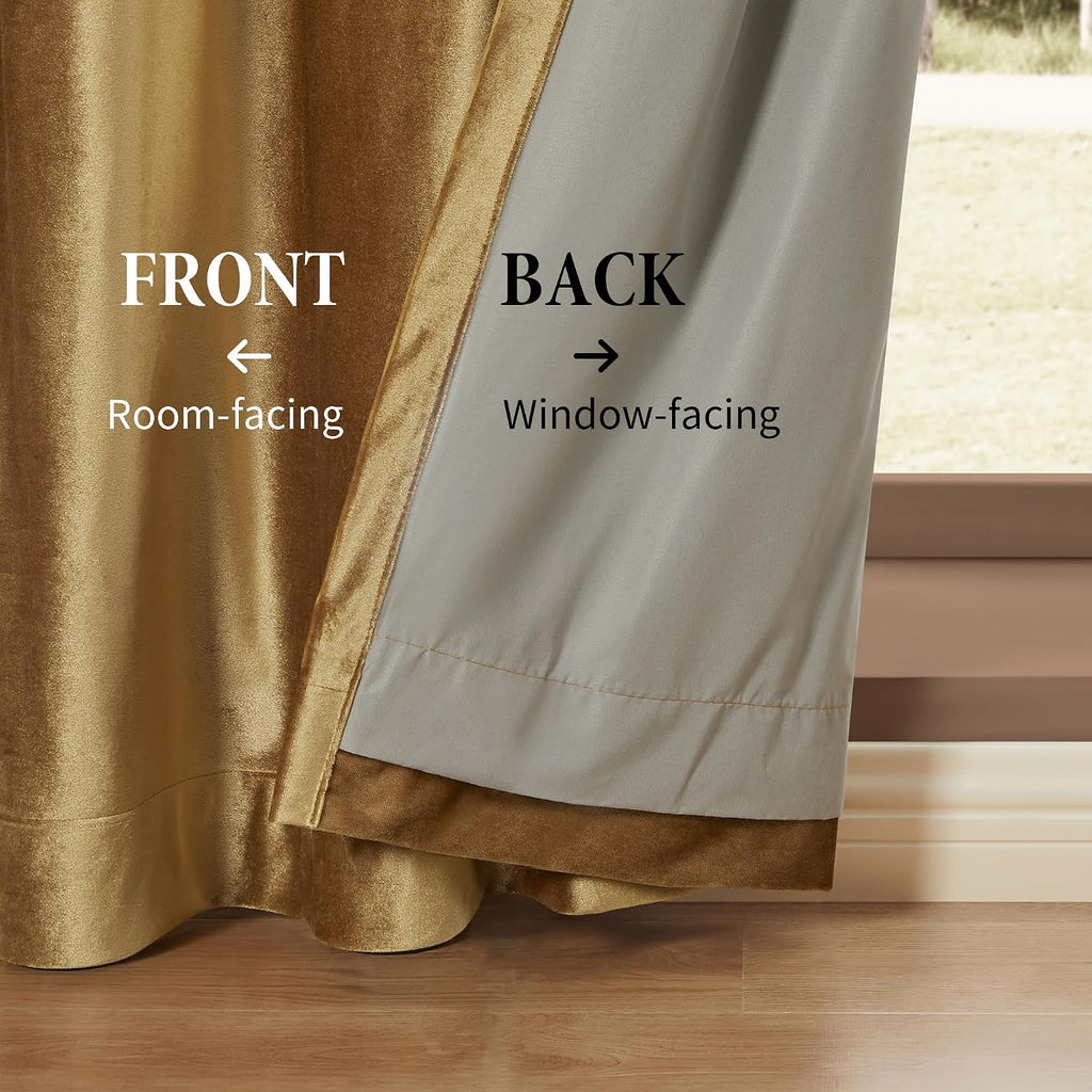 100% Blackout Velvet Window Curtains Gold 84 inch Long, Room Darkening Curtains Heavy Thermal Insulated Grommet