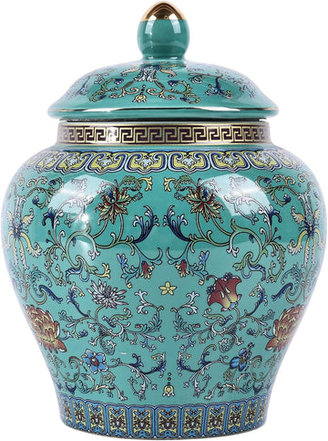 Handcrafted Enamel Ginger Jar-Vibrantly Colored Chinoiserie Vase,Blue and White Porcelain Ceramic Decorative Jar