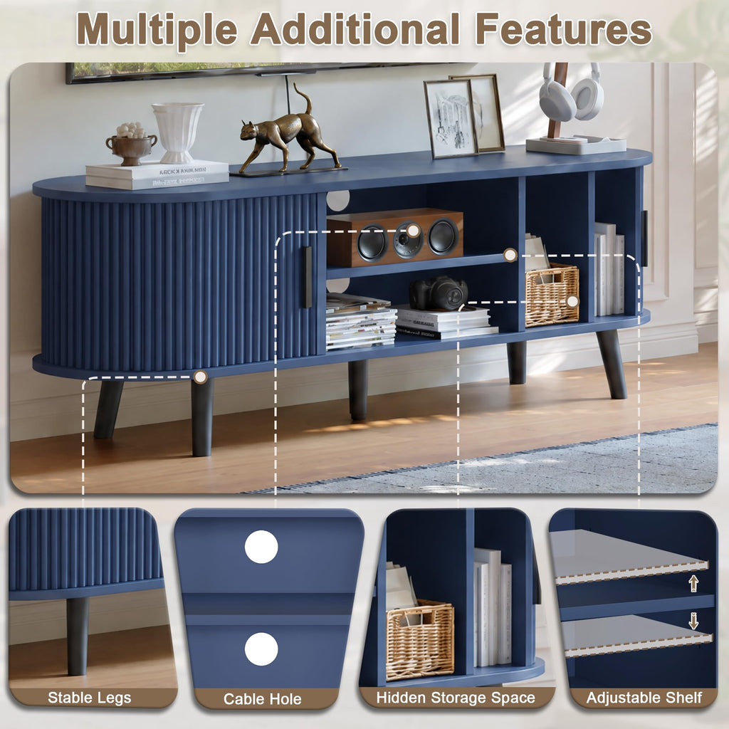 54" Mid Century Modern TV Stand with Fluted Sliding Doors