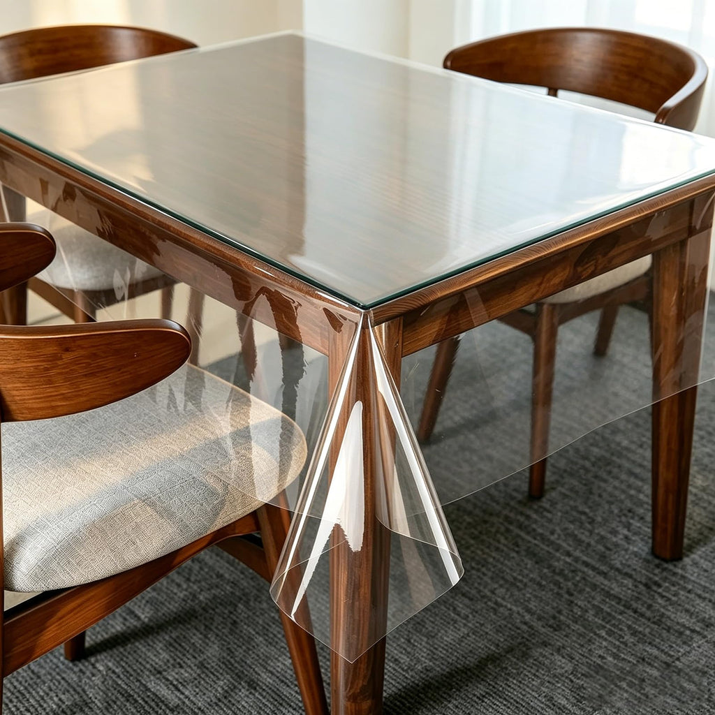 Heavy Duty Clear Plastic Tablecloth Protector - 100% Waterproof, Oil & Stain Resistant PVC Table Cover for Dining