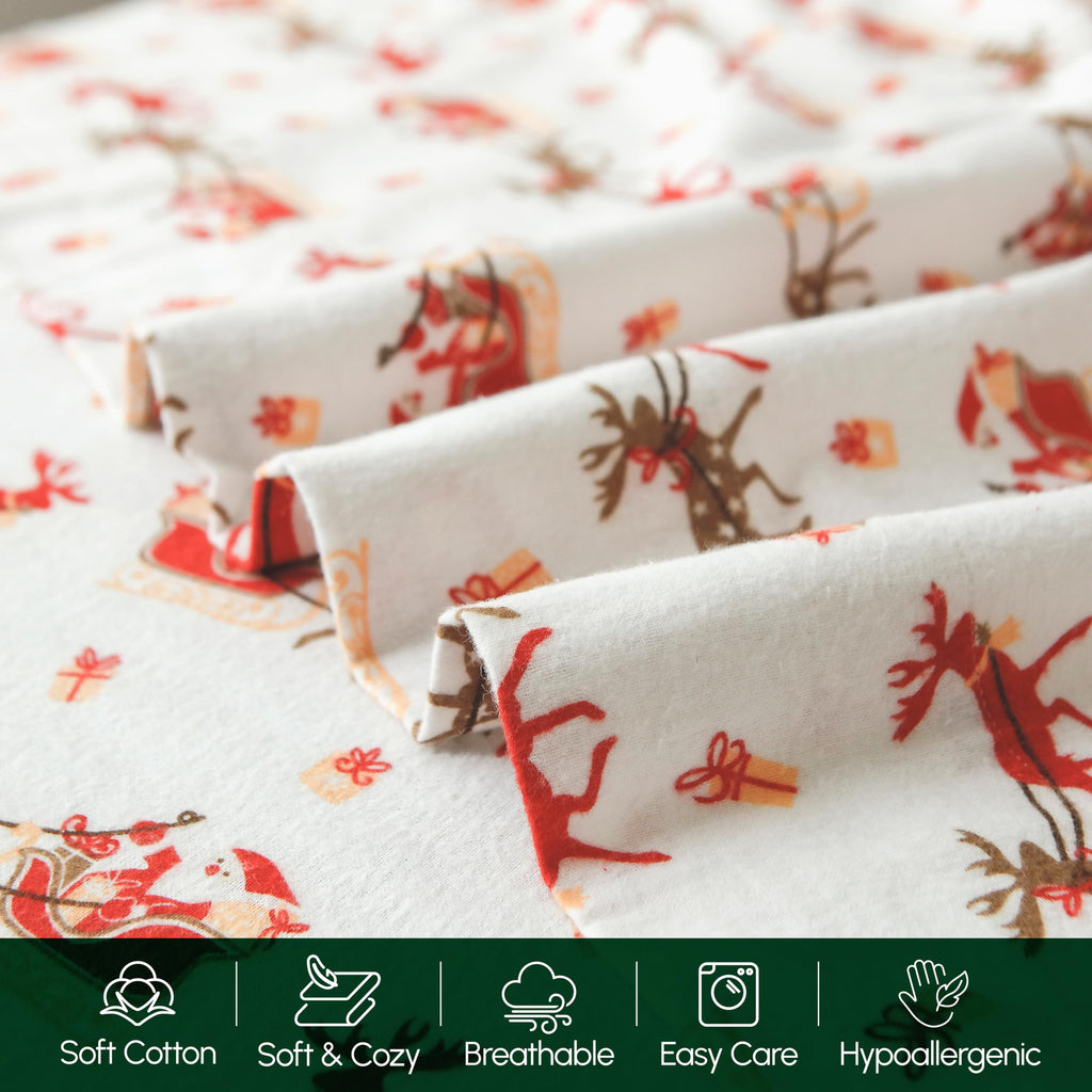 Holiday Christmas Flannel Sheet Set, Twin, Santa Sleigh