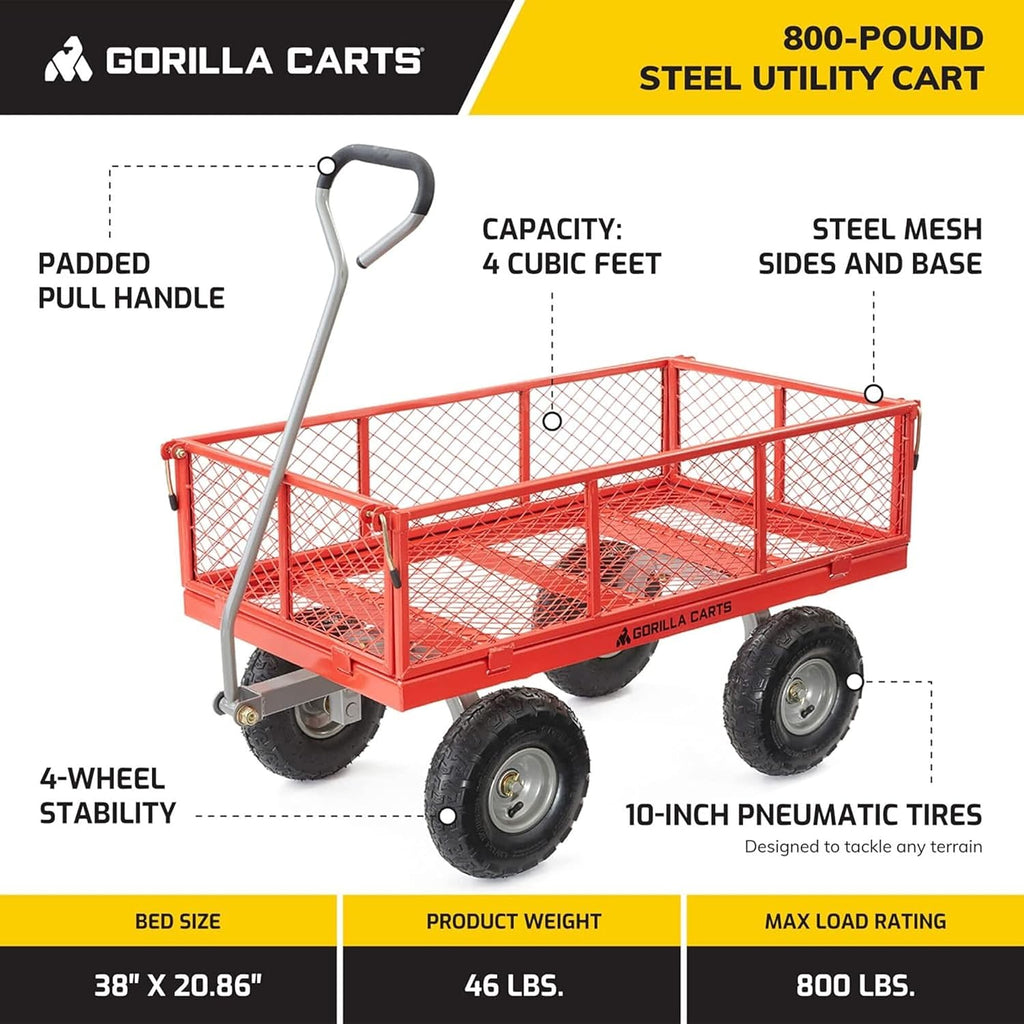 800-Pound Capacity Heavy Duty Steel Mesh Versatile Utility Garden Wagon with Easy Grip Handle for Outdoor Hauling
