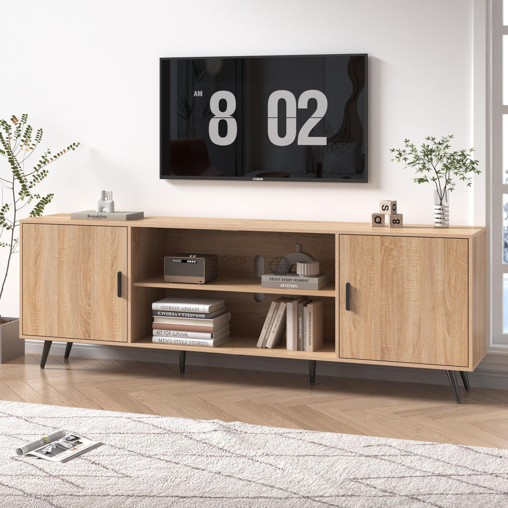 80 Inch Mid Century Modern TV Stand for 75 85 Inch TV, Wood TV Stand with Storage, Entertainment Center Bedroom, TV