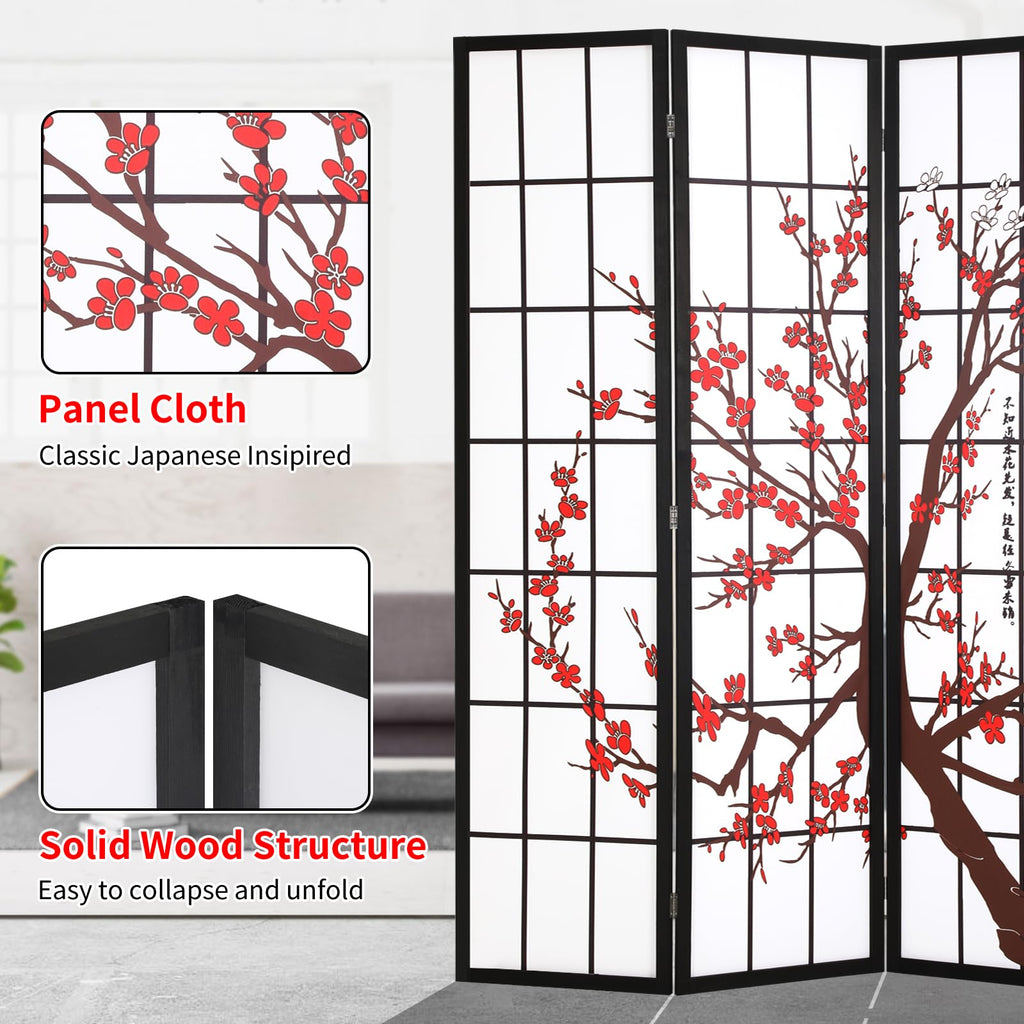 Japanese Room Divider Panel, 6ft Folding Privacy Divider, 4 Panels