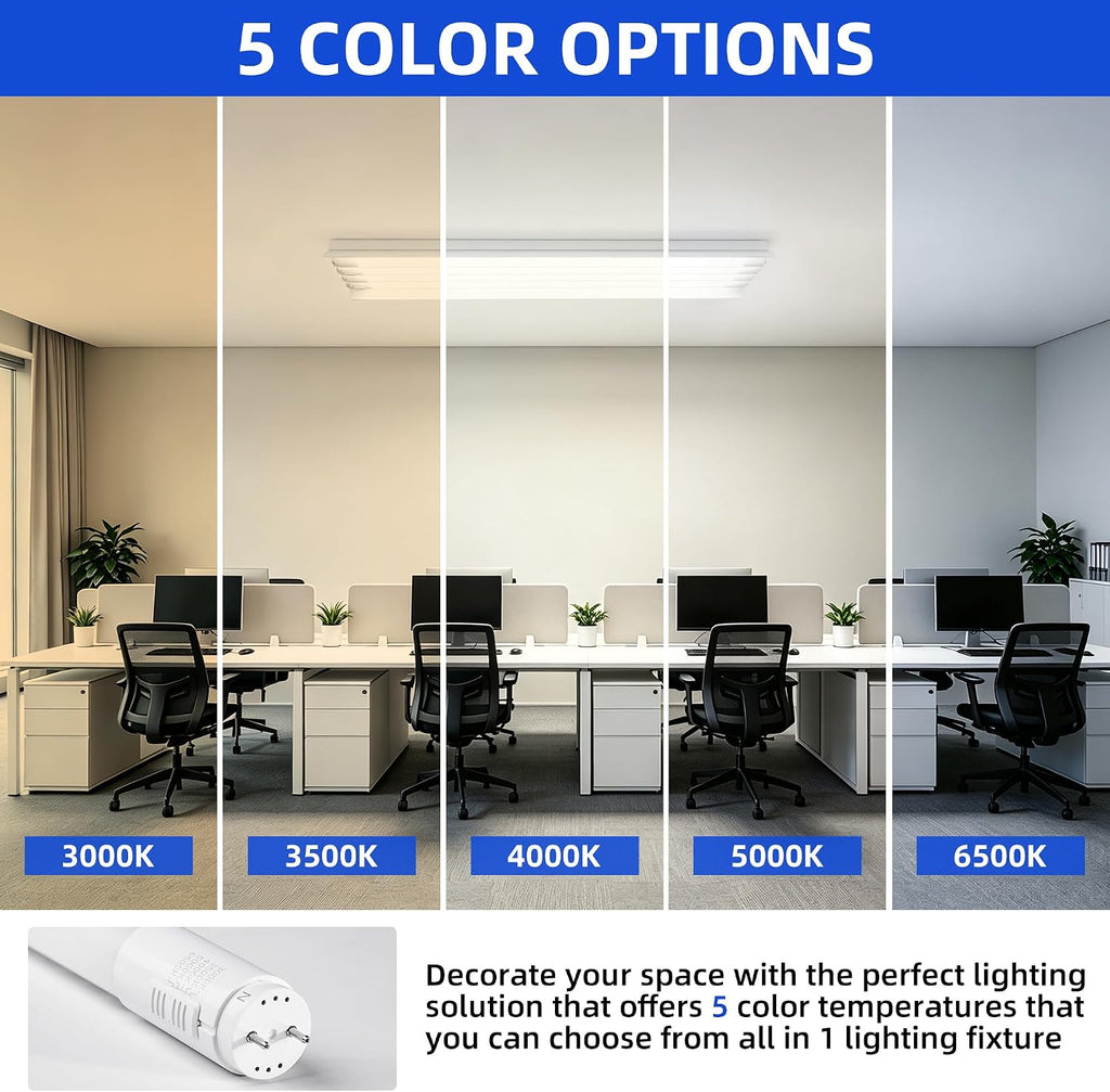 T8 LED Bulbs 4 Foot,186LM/W 5CCT 3000-6500K 14W 2600LM DLC 6.0 ETL