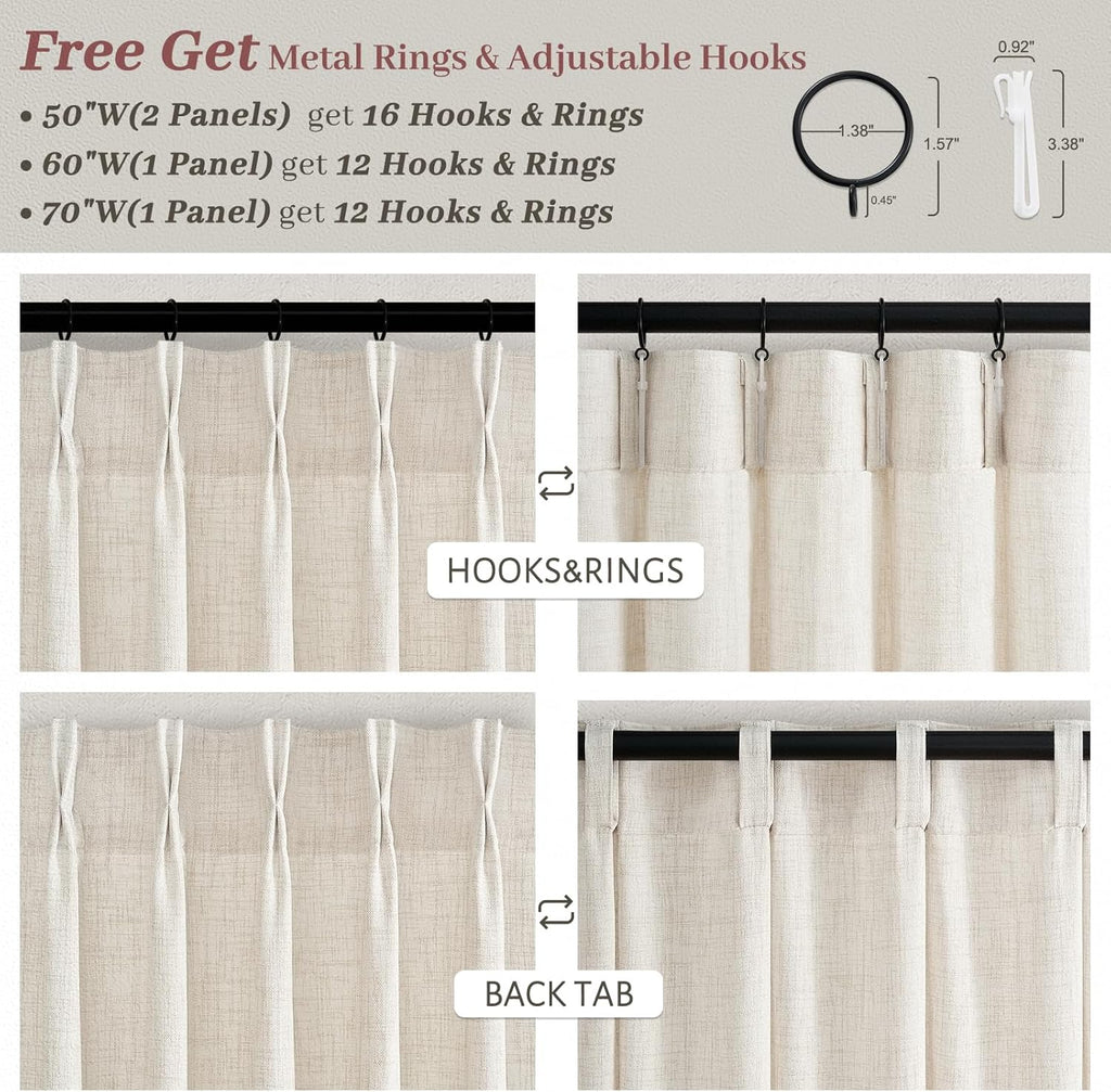 Birch Thick Linen 50 Inch Wide Viral Curtains 90 Inches Long for Sliding Glass Doors 2 Panels Set, Memory Shape Pinch