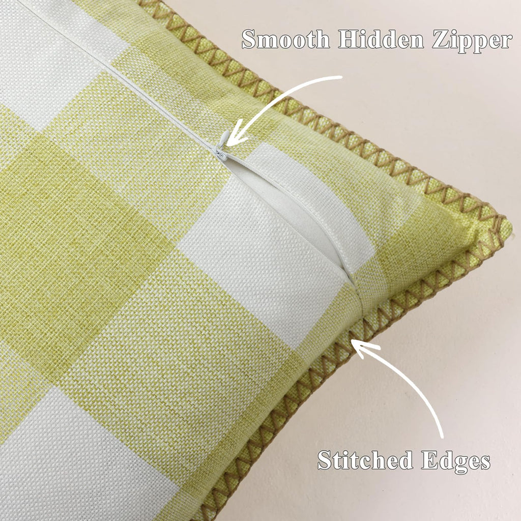 Fall Plaid Linen Throw Pillow Covers 18x18 Set of 2 Sage Green