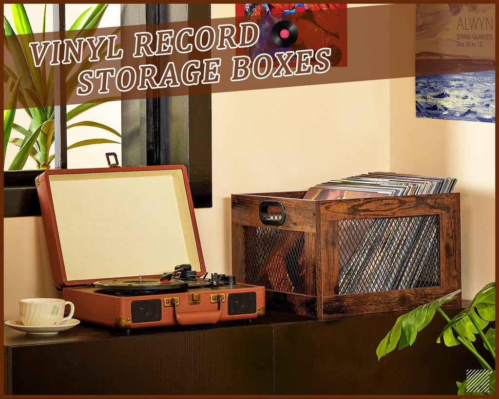 2 Pack Albums Storage for Vinyl Records, Durable and Reliable Record Crates for Vinyl, Lp Record Storage Boxes Cube