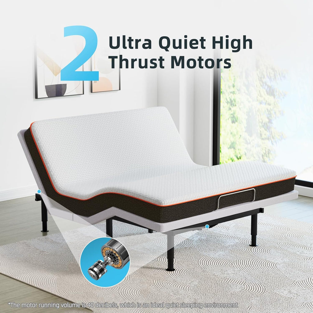 King Adjustable Bed Base Frame, Massage & Wireless Remote, Dual USB Ports,Ergonomic Upholstered Bed Frame, Lift
