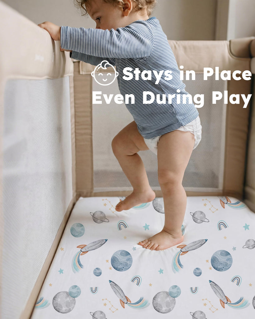 Pack and Play Sheets for Boys Girls, 38" x 26" Mini Crib Sheets Fitted for Pack n Play Mattress, Soft Breathable