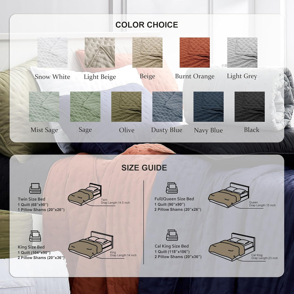 Beige Cloud Queen Quilt Bedding Sets with Pillow Shams, Farmhouse Lightweight Soft Bedspread Coverlet, All Season