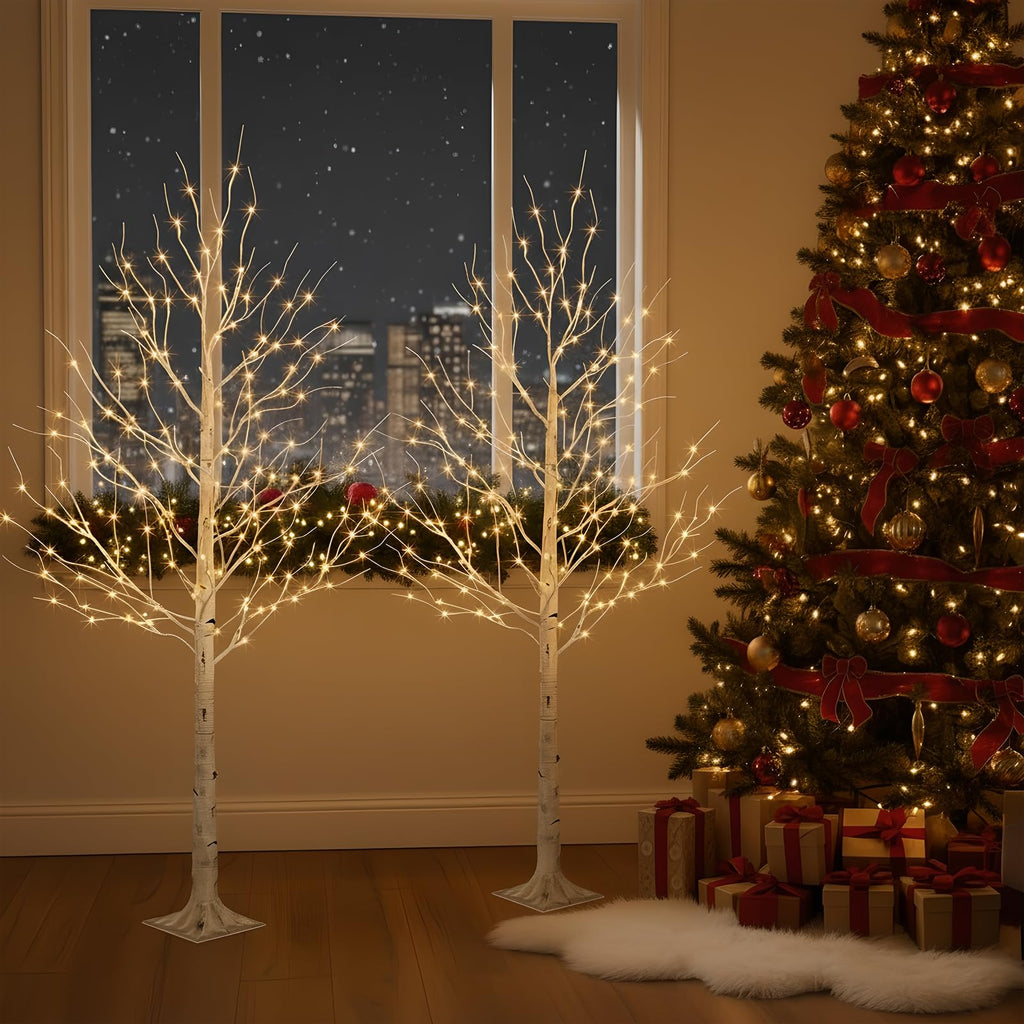 Lighted Birch Tree, 6ft Prelit White Christmas Trees Outdoor 2Pack