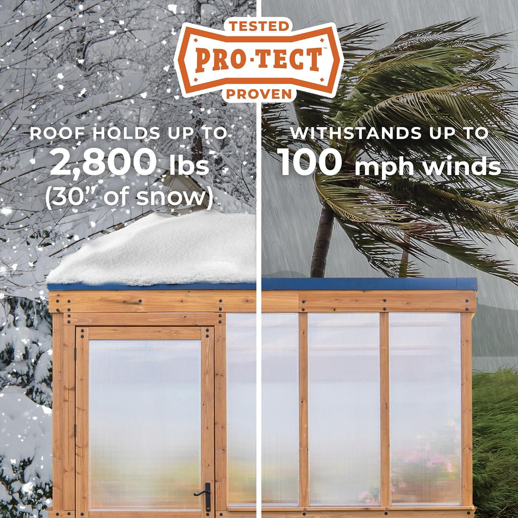 Discovery Willow 9' x 6' Cedar Wood and Polycarbonate Walk-in Greenhouse Kit with Exhaust Fan, Windows, Hose