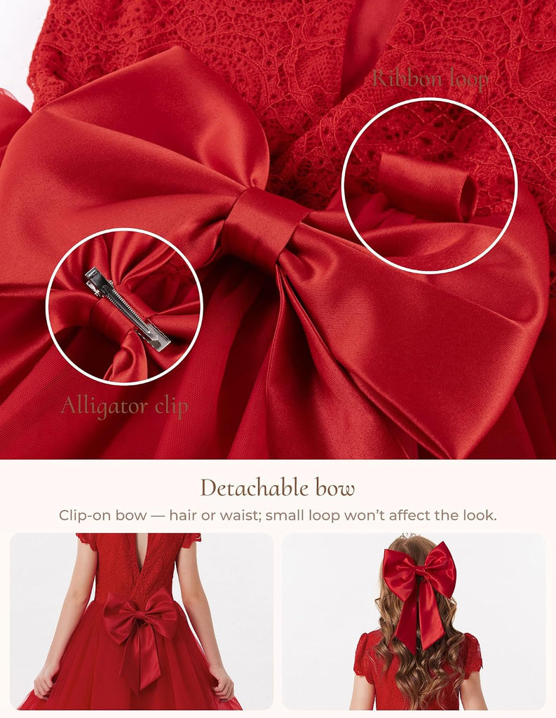 Flower Girl Dress Big Bow Kids Lace Tulle Princess Wedding Gown