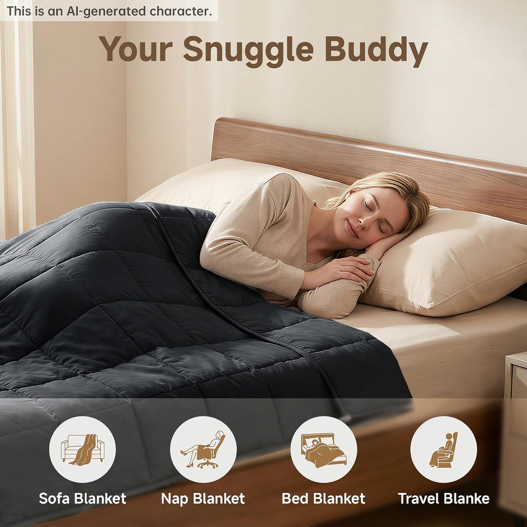 Weighted Blanket 17 lbs with Glass Beads, Dark Grey | Breathable Heavy Blanket, Soft Polyester Fabric, All Season