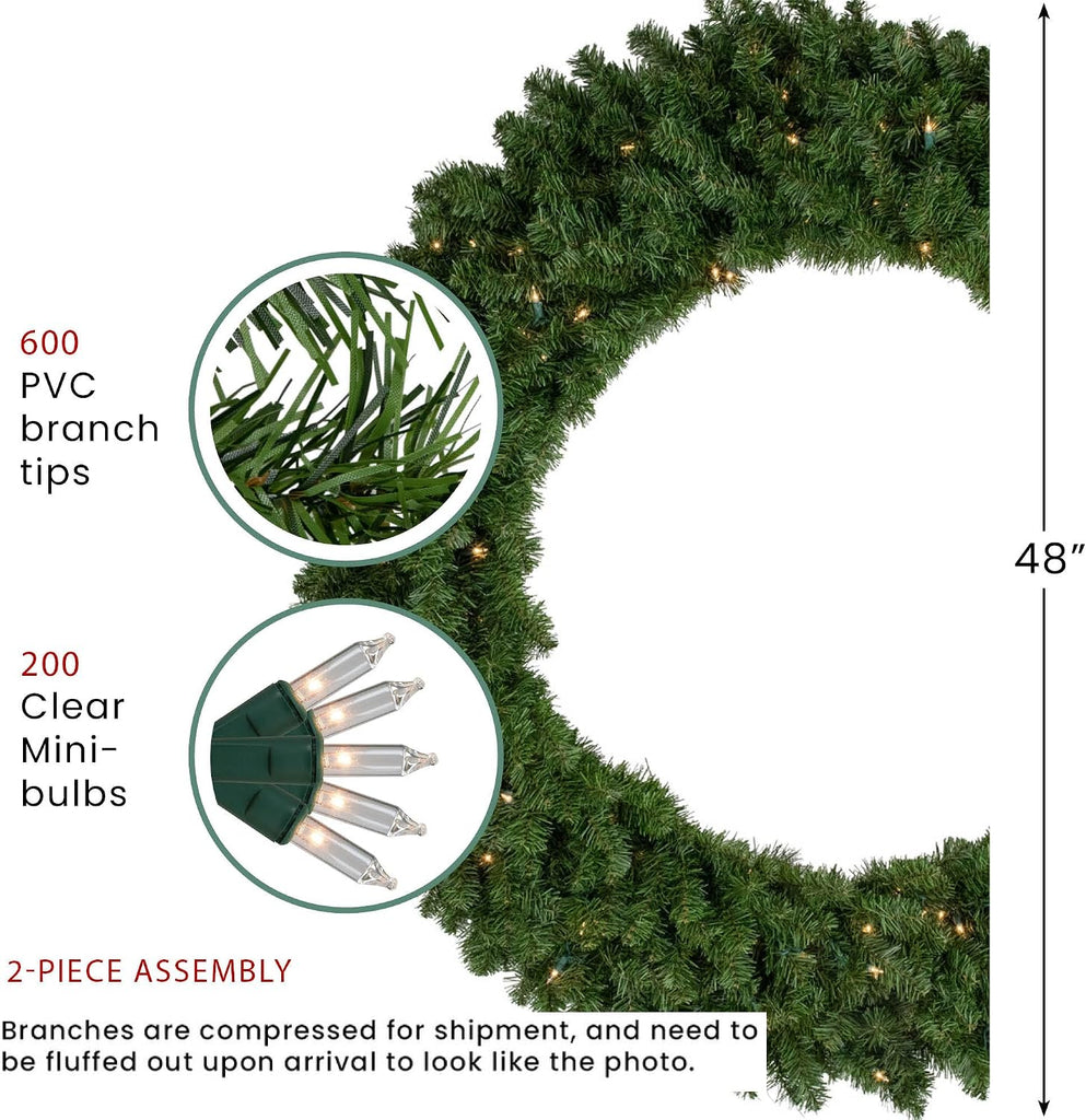 Pre-Lit Canadian Pine Artificial Christmas Wreath - 48" - Clear Lights