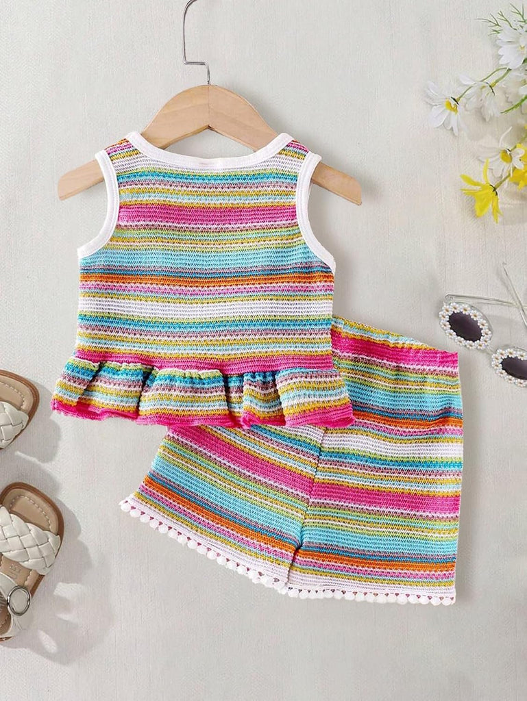 Baby Girls 3D Floral Ruffle Hem Tank Top and Shorts Set
